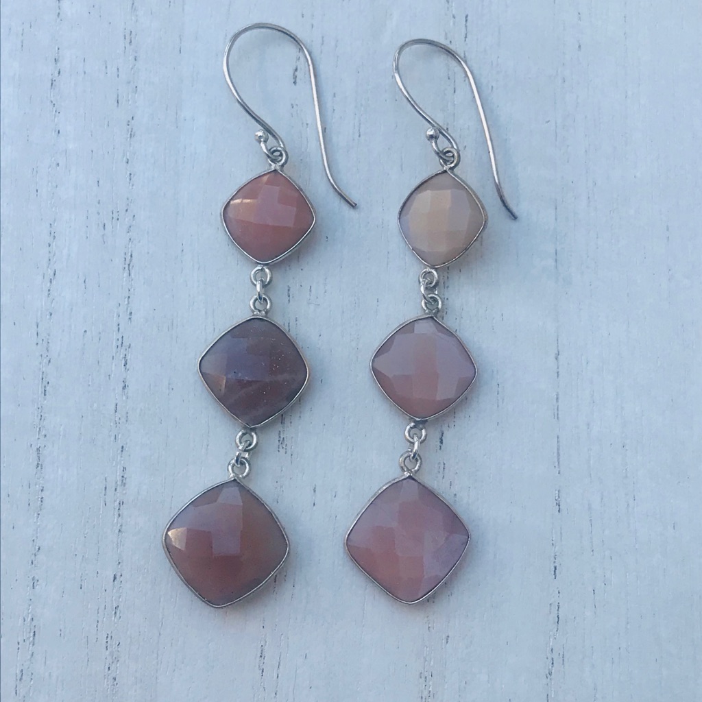 Luvleigh Designs - 3 Peach Moonstone & Sterling Silver Earrings